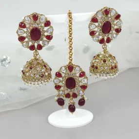 Sumbul Antique Gold Jhumki Tikka Set Maroon