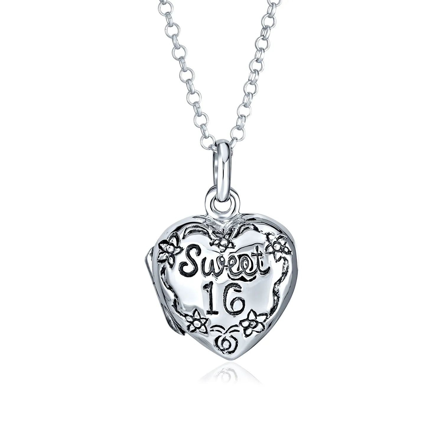 SWEET 16 Locket Necklace for Photos - Heart Flower Design Photo Holder