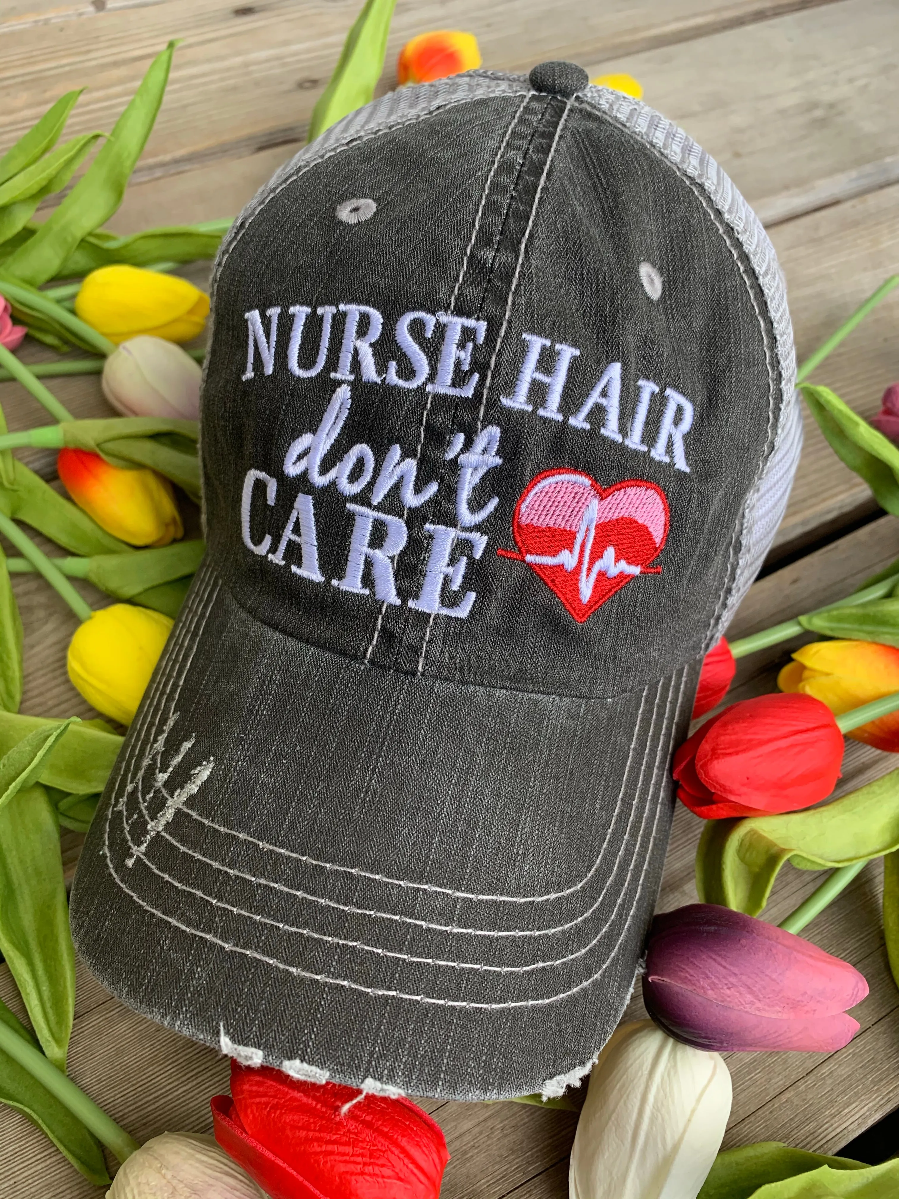 Teacher hats Teacher hair dont care Embroidered unisex gray distressed trucker cap Apple Teach Inspire Accessories Teacher gifts Back to school.