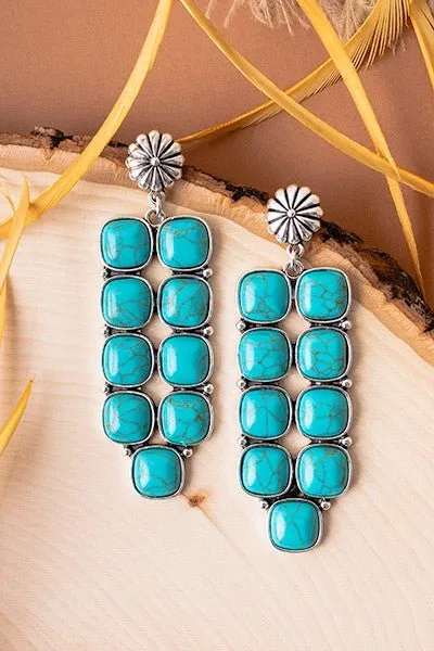 Turquoise Cluster Concho Drop Earrings