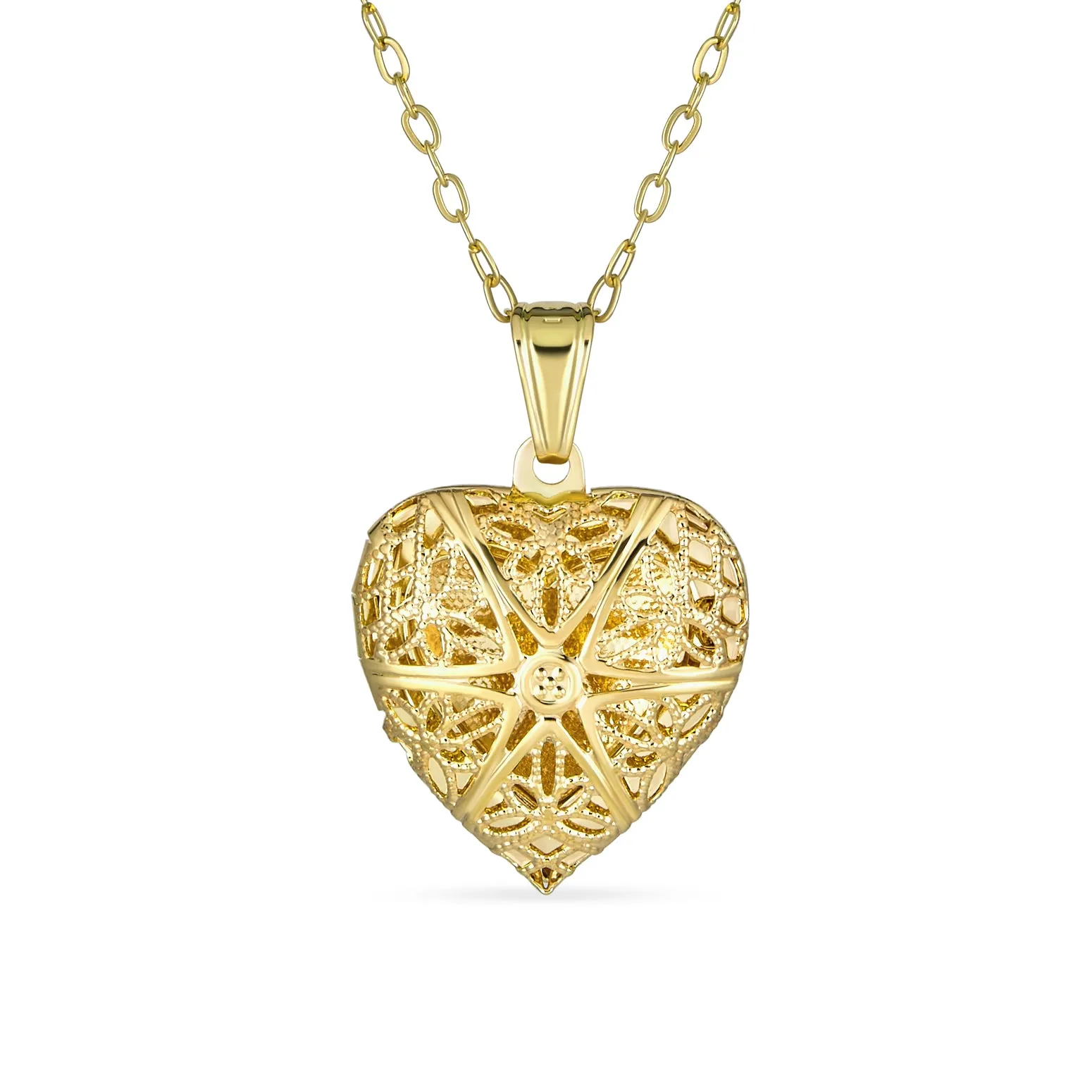 Vintage Filigree Star Heart Aromatherapy Diffuser Locket Necklace 18K Gold Plated