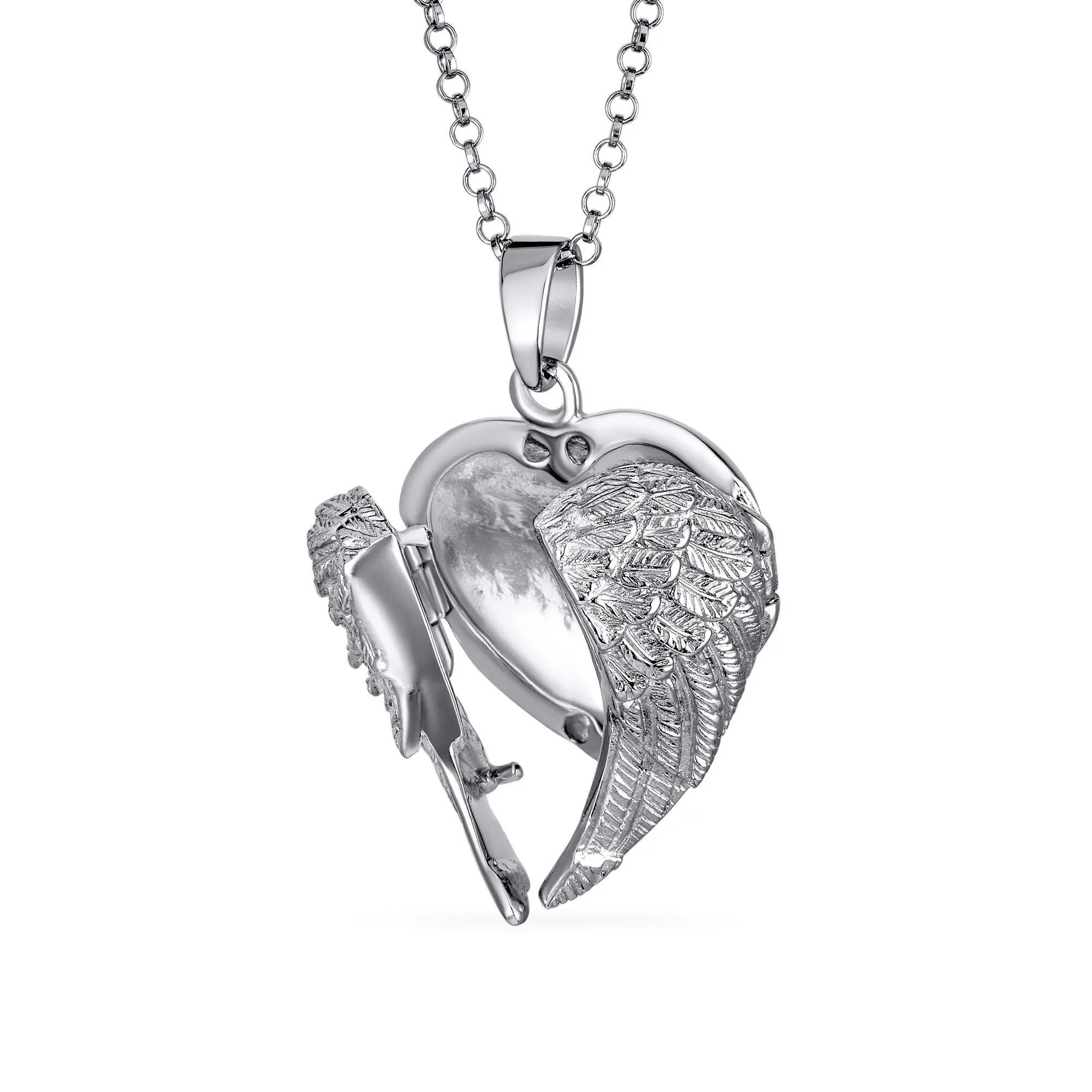 Vintage Style Guardian Angel Wing Heart Locket Necklace for Teens Holds Photos