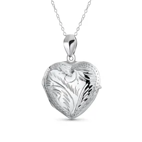 Vintage Style Heart Shaped Locket Necklace for Teens - Holds Photos Silver Pendant