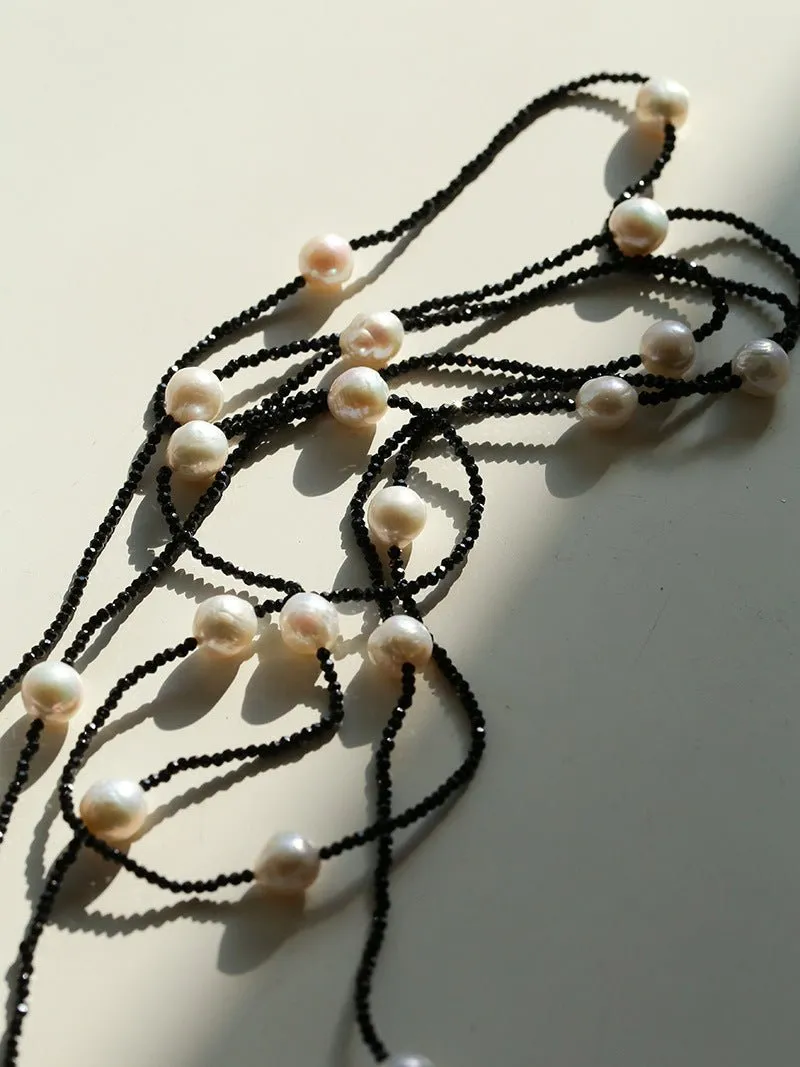 Wrinkled Baroque Black Spinel Long Necklaces