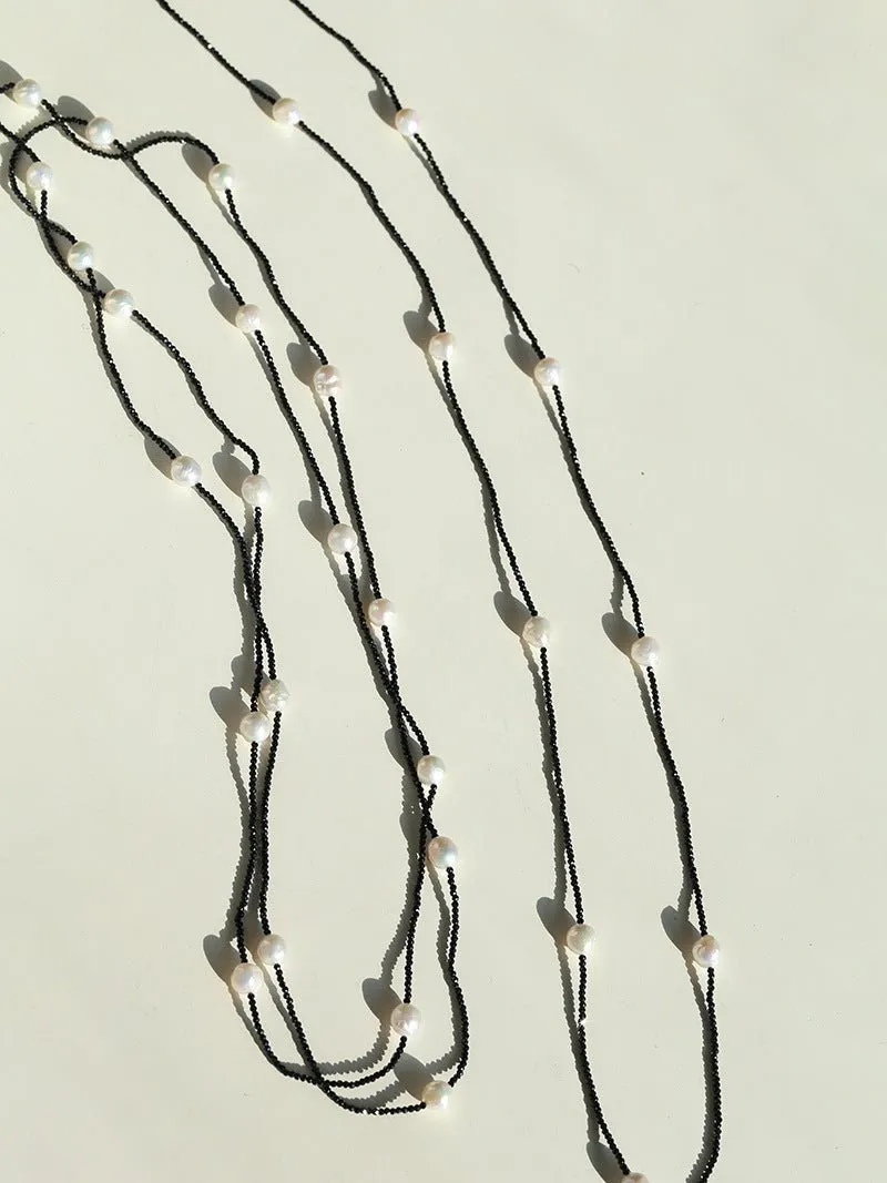 Wrinkled Baroque Black Spinel Long Necklaces