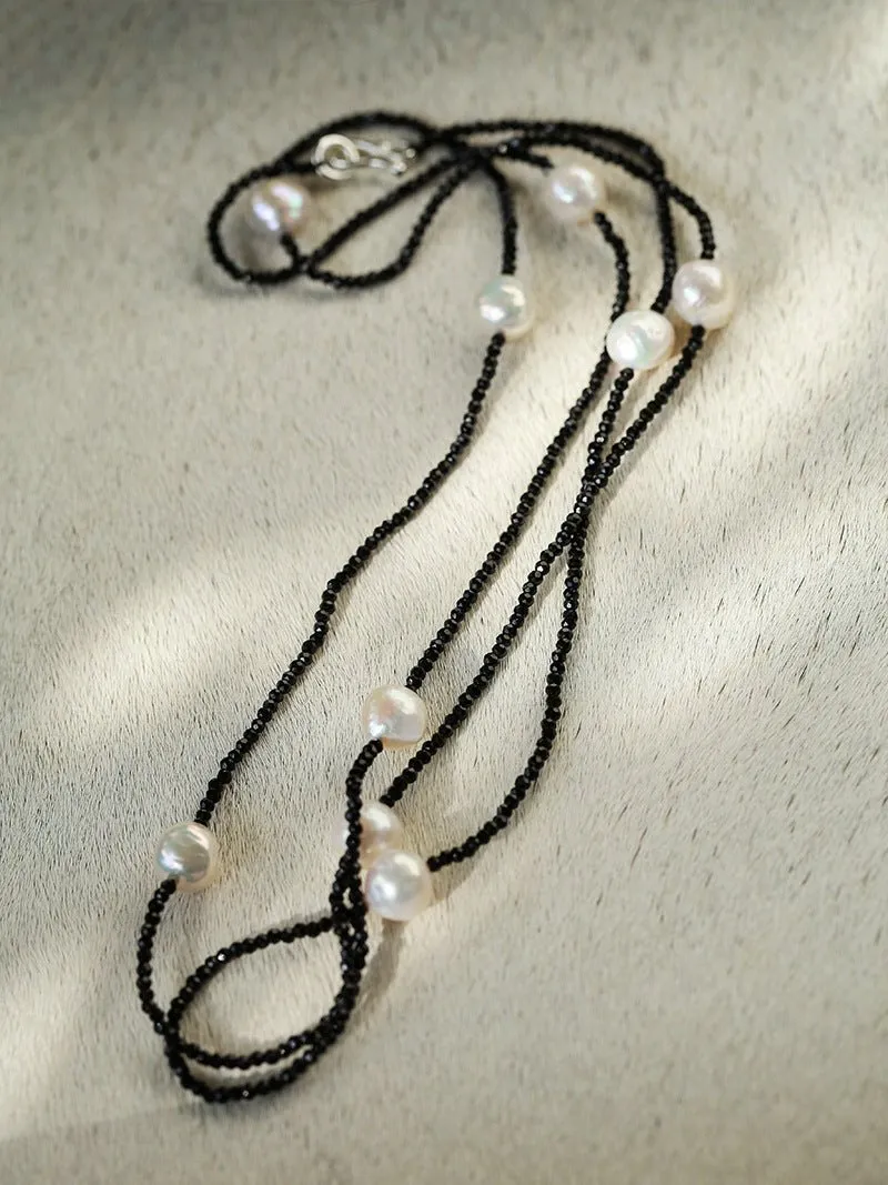 Wrinkled Baroque Black Spinel Long Necklaces