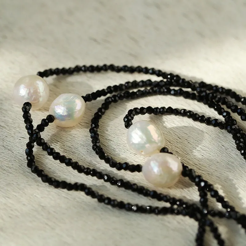 Wrinkled Baroque Black Spinel Long Necklaces