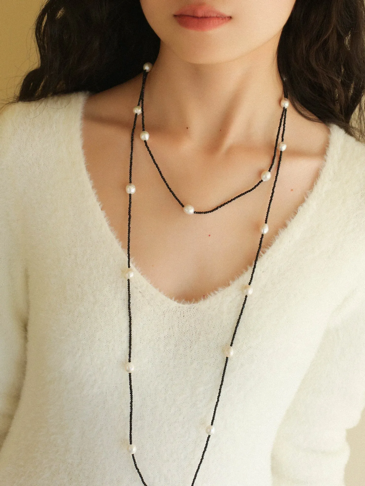 Wrinkled Baroque Black Spinel Long Necklaces