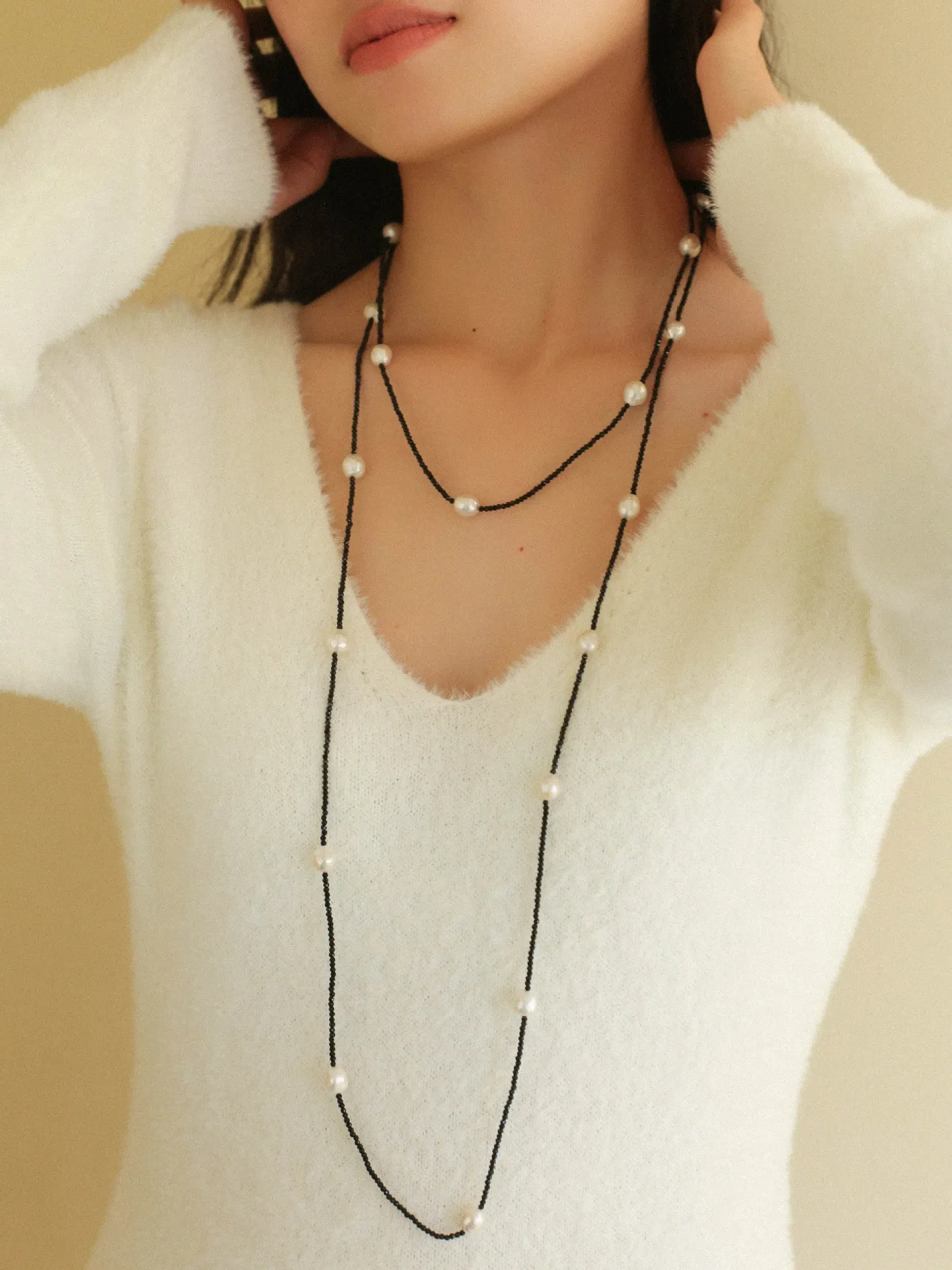 Wrinkled Baroque Black Spinel Long Necklaces